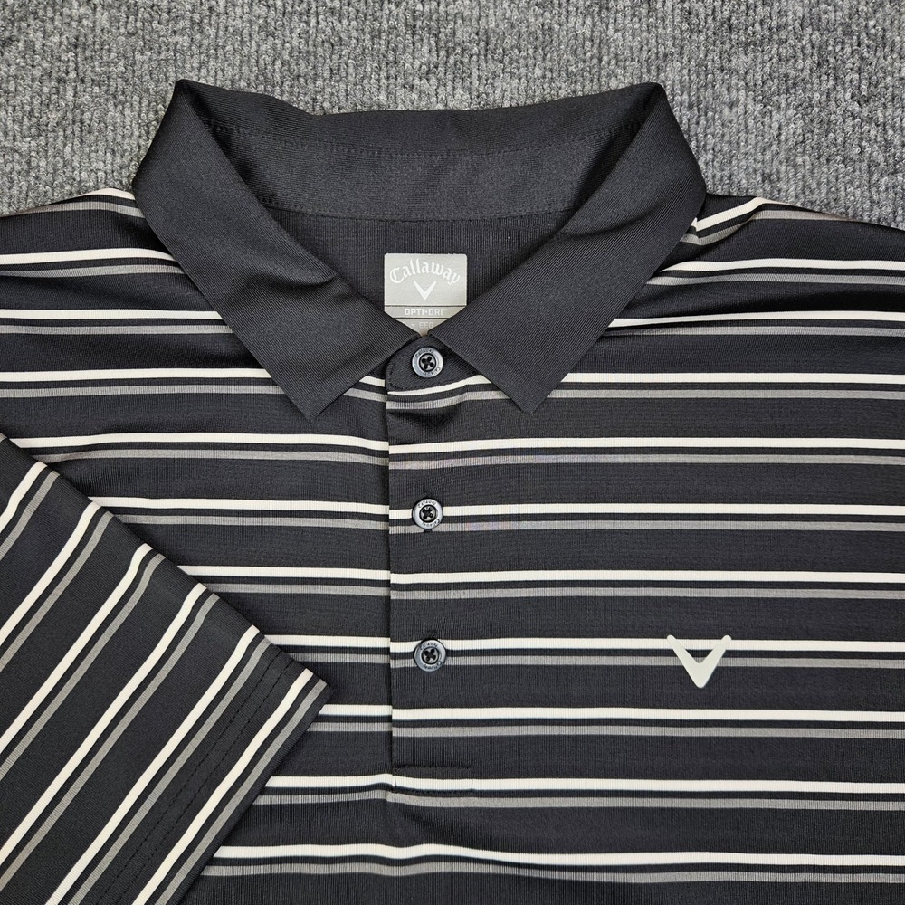 Callaway Opti-Dri Golf Polo Shirt Mens‎ XXL Black Stripe Performance Lightweight